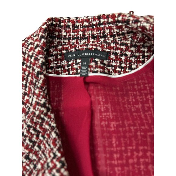 Whitehouse Black Market 14  Red Black Tweed Fringe Jacket Professional Blazer - Picture 6 of 12